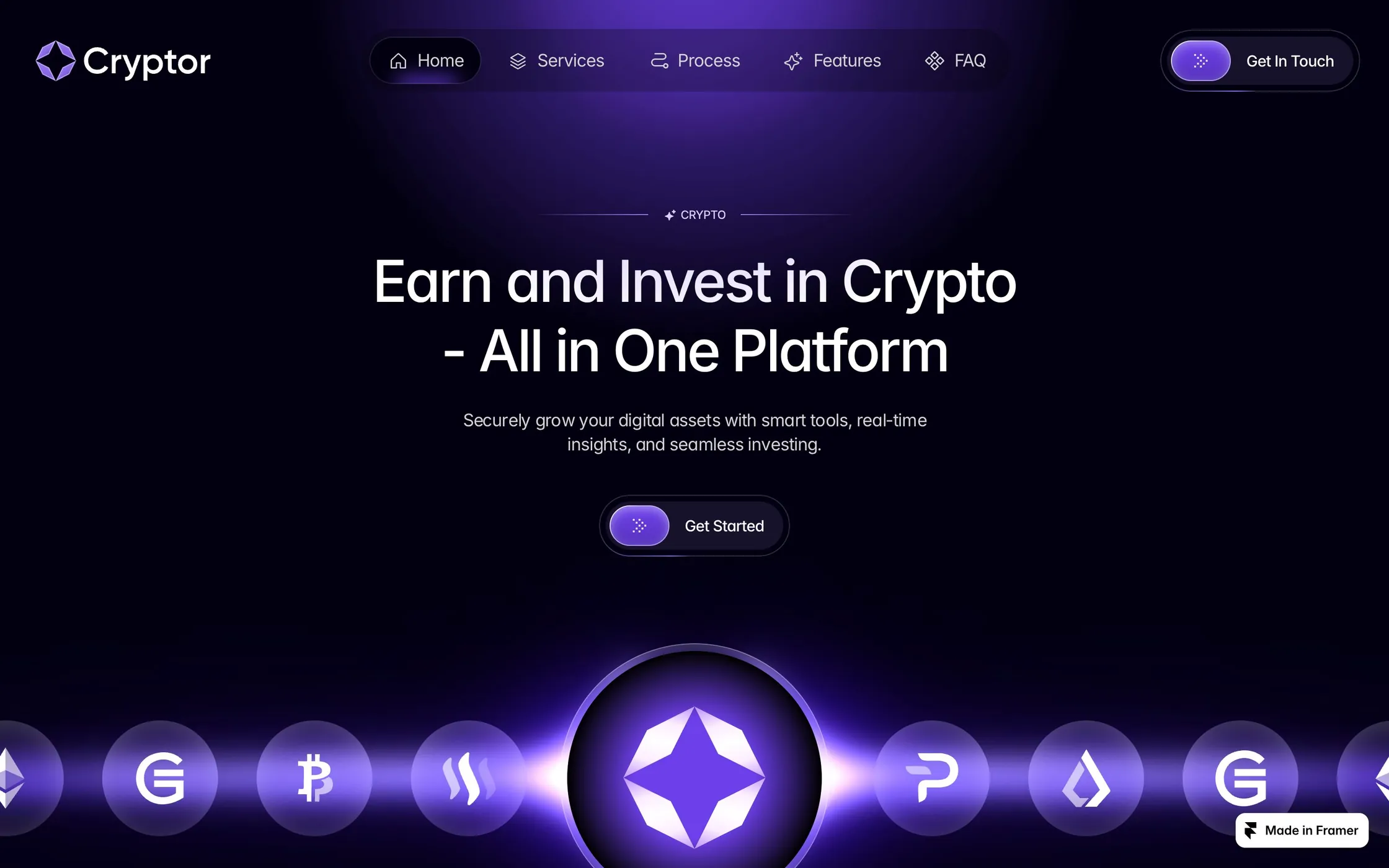 Cryptor Framer template home page